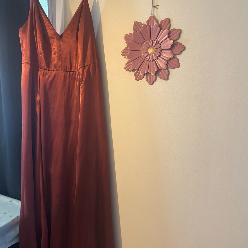 Galina Signature Cinnamon Charmeuse Deep V-Neck A-Line Dress
